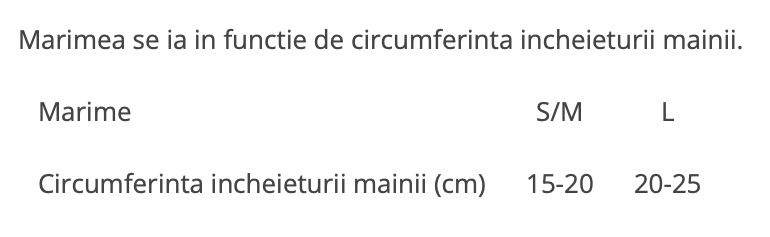 tabel marimi Manson pentru incheietura mainii Incrediwear
